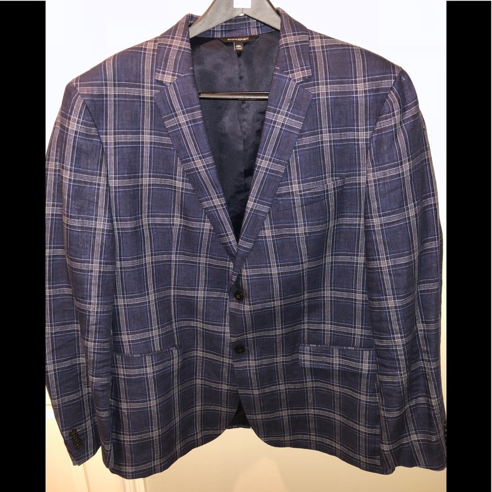 Banana Republic Blue Plaid Linen Blazer 48L